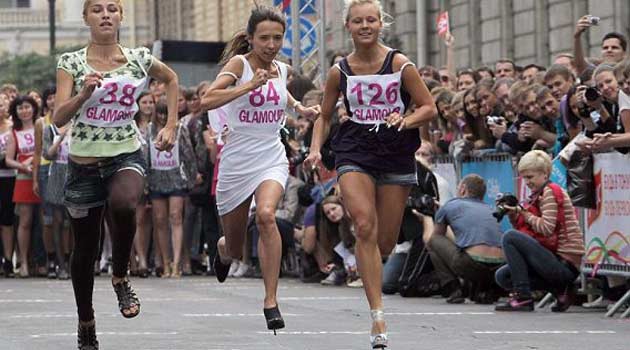 high heel running